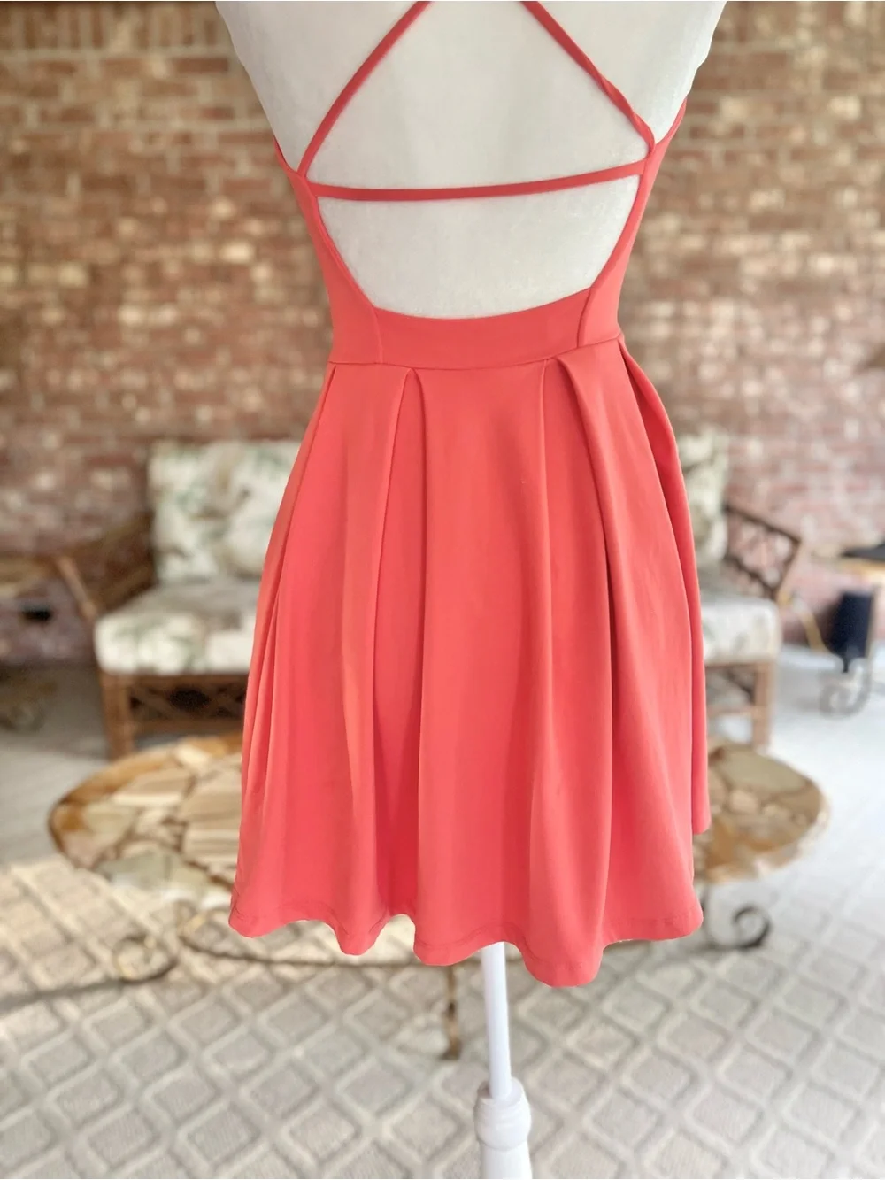 Susana Monaco Coral Strappy Back Pleated Mini Knit Fit & Flare Dress XS Sundress